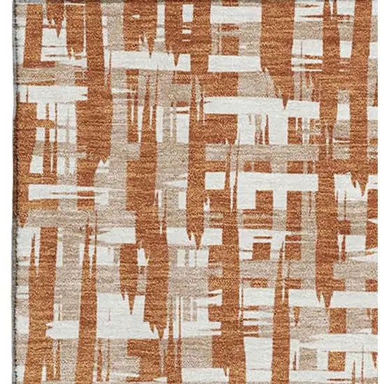 Terra Cotta Ivory And Beige Abstract Geometric Washable Area Rug With UV Protection Photo 3