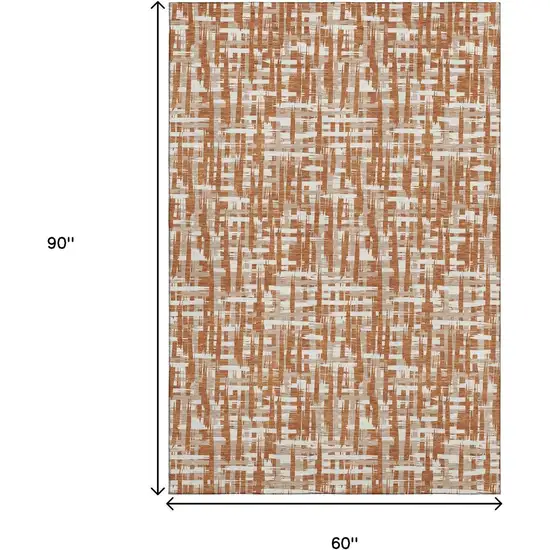 Terra Cotta Ivory And Beige Abstract Geometric Washable Area Rug With UV Protection Photo 8