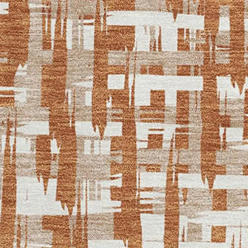 Terra Cotta Ivory And Beige Abstract Geometric Washable Area Rug With UV Protection Photo 2