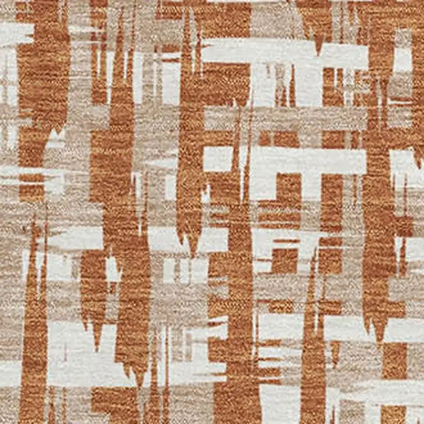 Terra Cotta Ivory And Beige Abstract Geometric Washable Area Rug With UV Protection Photo 2