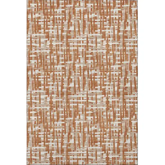 Terra Cotta Ivory And Beige Abstract Geometric Washable Area Rug With UV Protection Photo 3