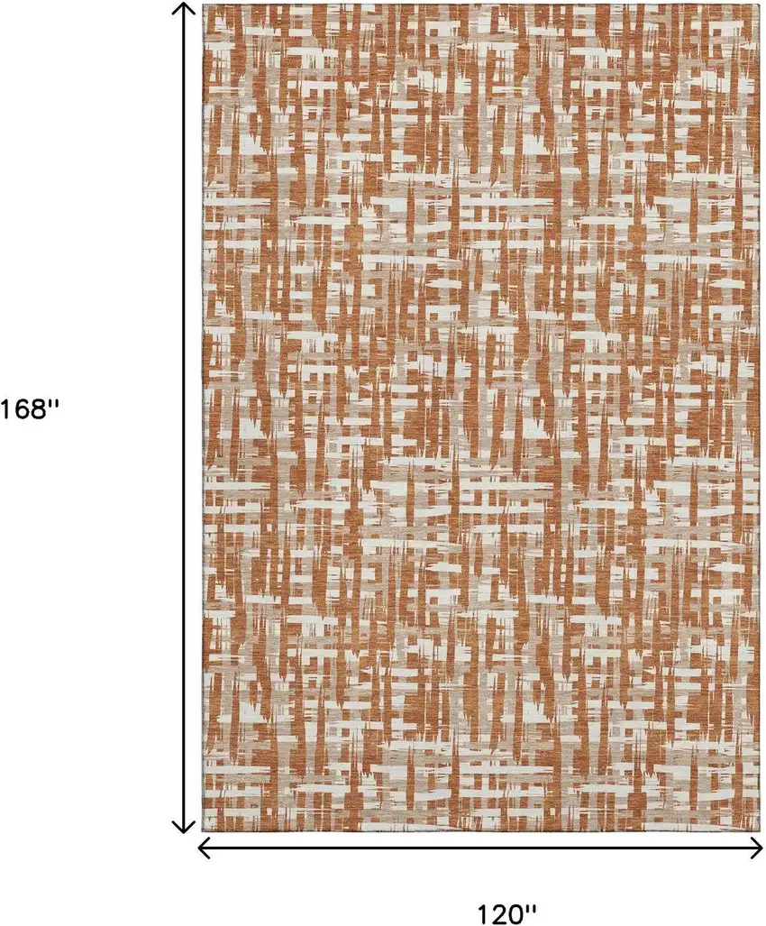 Terra Cotta Ivory And Beige Abstract Geometric Washable Area Rug With UV Protection Photo 8
