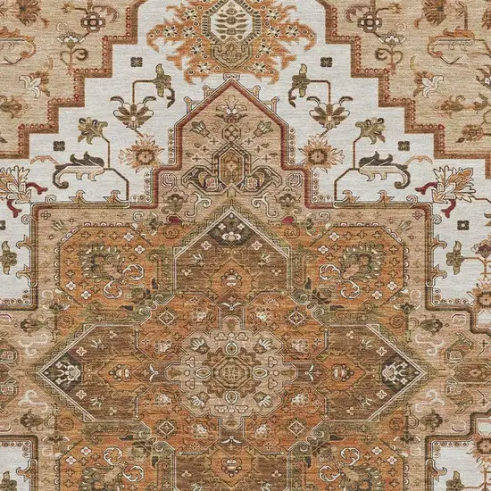 Terra Cotta Ivory And Beige Oriental Washable Area Rug With UV Protection Photo 2