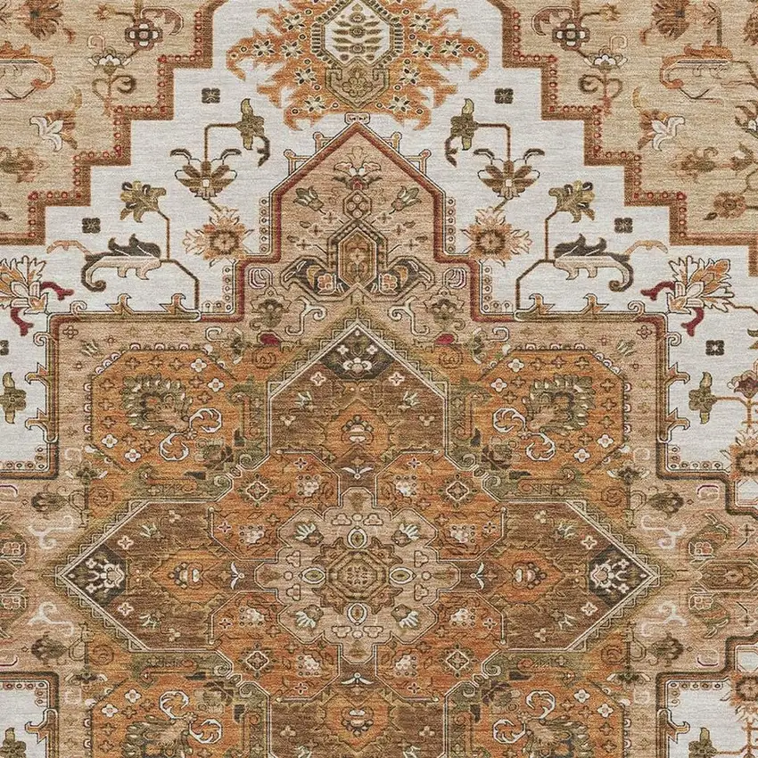 Terra Cotta Ivory And Beige Oriental Washable Area Rug With UV Protection Photo 2