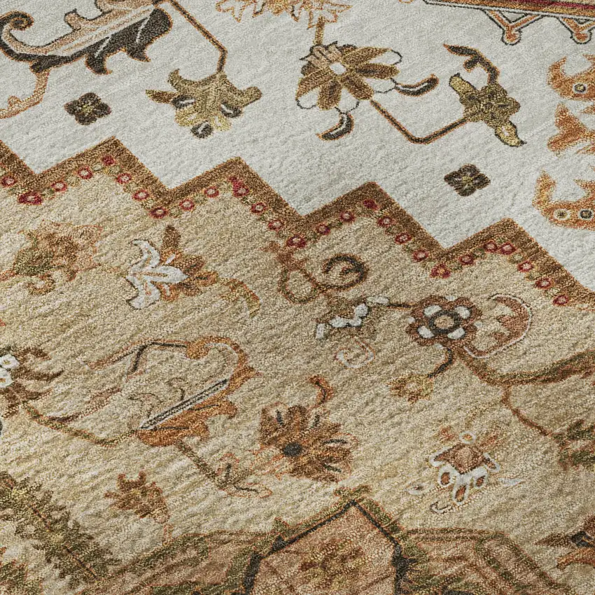 Terra Cotta Ivory And Beige Oriental Washable Area Rug With UV Protection Photo 9