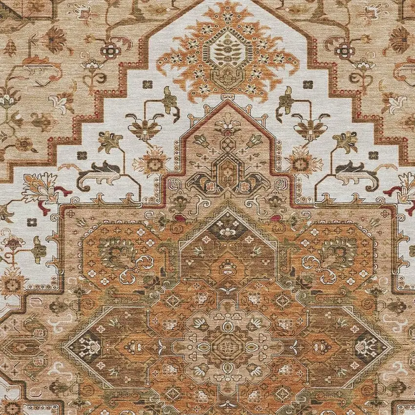 Terra Cotta Ivory And Beige Oriental Washable Area Rug With UV Protection Photo 2