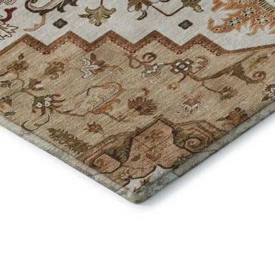 Terra Cotta Ivory And Beige Oriental Washable Area Rug With UV Protection Photo 7