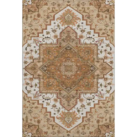 Terra Cotta Ivory And Beige Oriental Washable Area Rug With UV Protection Photo 1
