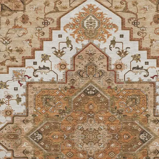 Terra Cotta Ivory And Beige Oriental Washable Area Rug With UV Protection Photo 2