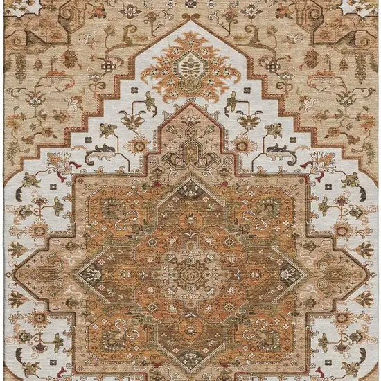 Terra Cotta Ivory And Beige Oriental Washable Area Rug With UV Protection Photo 3