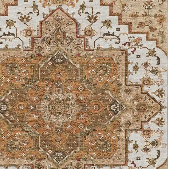 Terra Cotta Ivory And Beige Oriental Washable Area Rug With UV Protection Photo 2