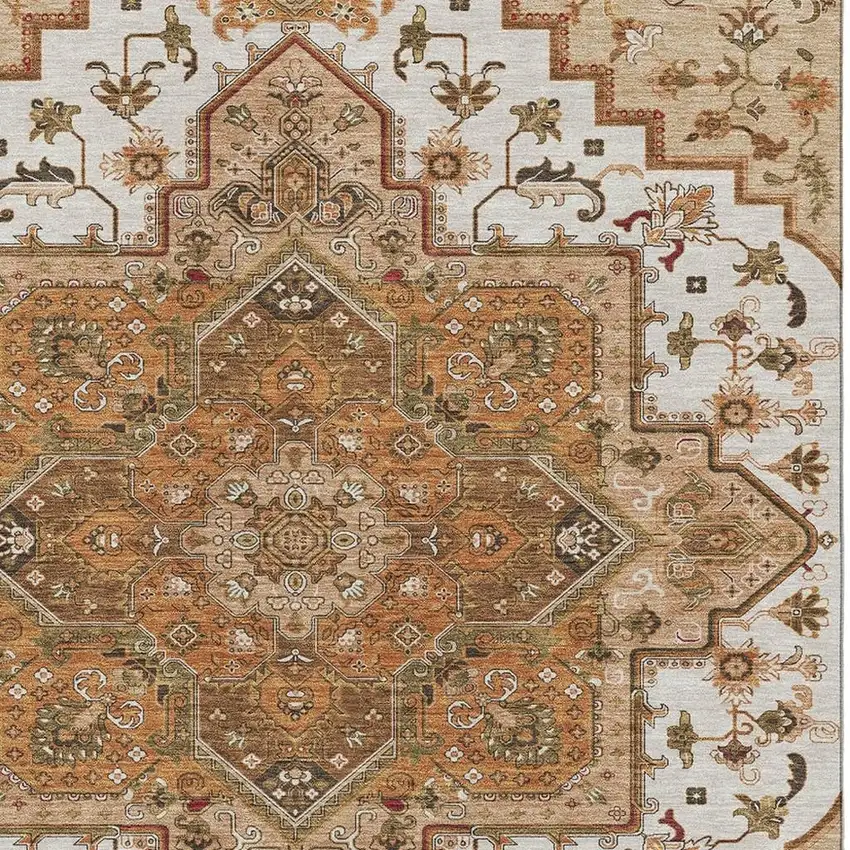 Terra Cotta Ivory And Beige Oriental Washable Area Rug With UV Protection Photo 2