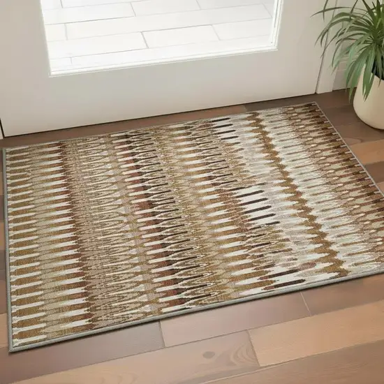 Terra Cotta Ivory And Beige Southwestern Washable Area Rug With UV Protection Photo 2