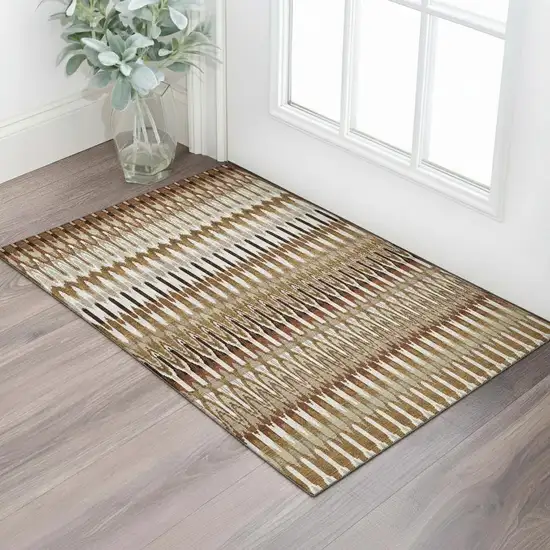 Terra Cotta Ivory And Beige Southwestern Washable Area Rug With UV Protection Photo 1