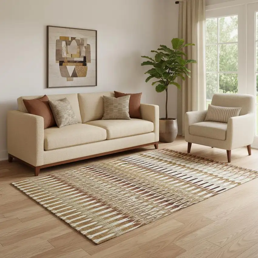 Terra Cotta Ivory And Beige Southwestern Washable Area Rug With UV Protection Photo 1