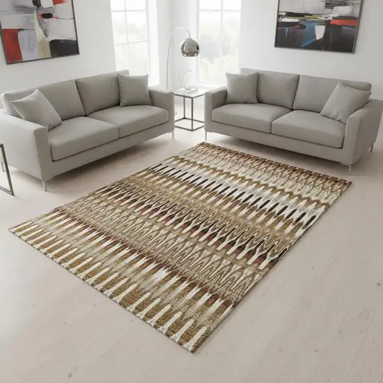 Terra Cotta Ivory And Beige Southwestern Washable Area Rug With UV Protection Photo 2