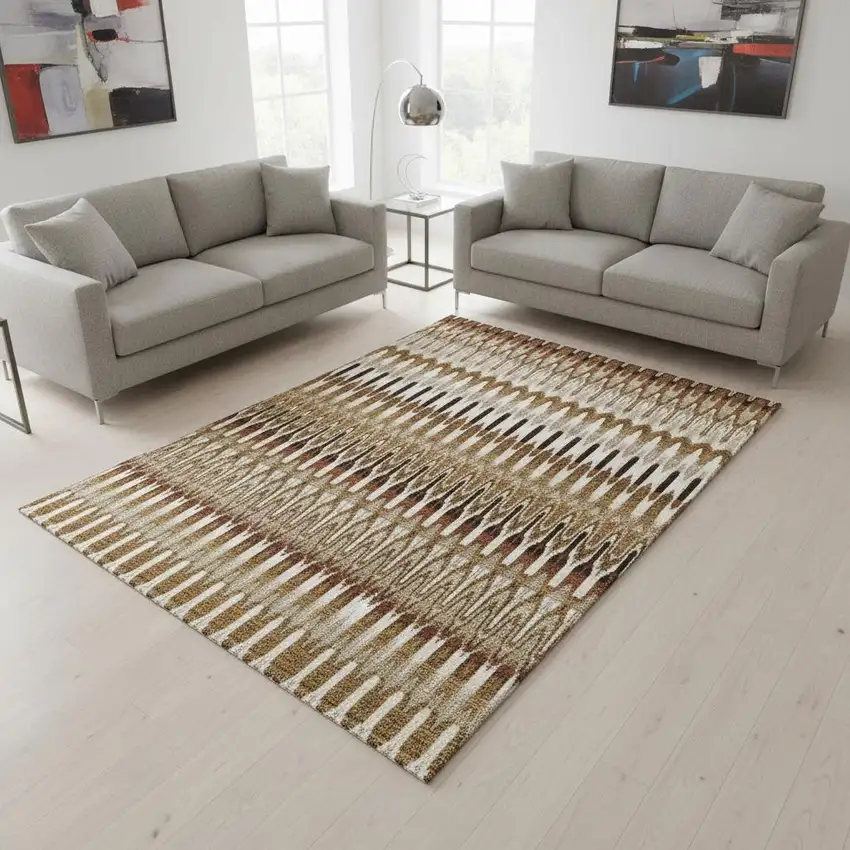 Terra Cotta Ivory And Beige Southwestern Washable Area Rug With UV Protection Photo 2