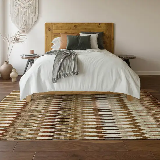 Terra Cotta Ivory And Beige Southwestern Washable Area Rug With UV Protection Photo 6