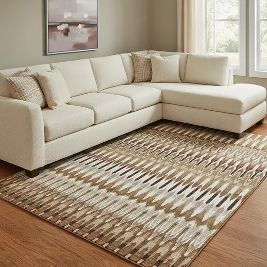 Terra Cotta Ivory And Beige Southwestern Washable Area Rug With UV Protection Photo 1
