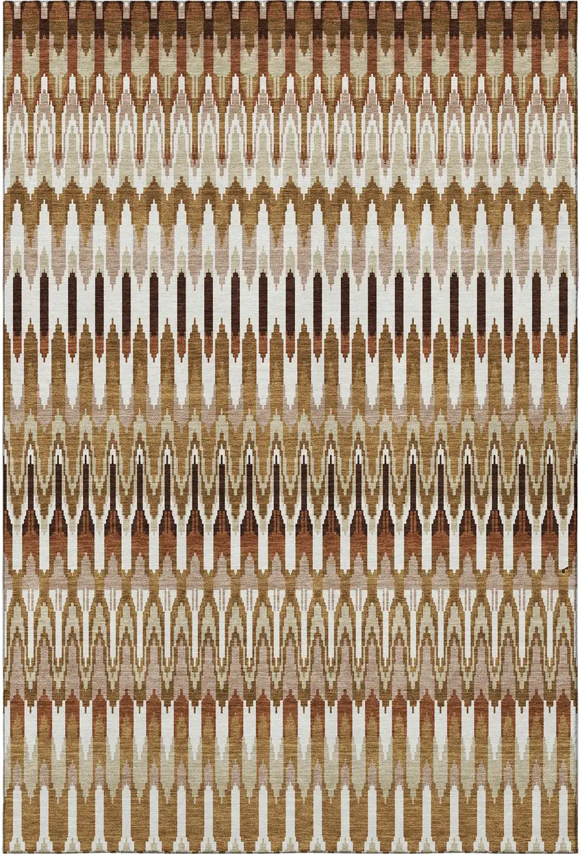 Terra Cotta Ivory And Beige Southwestern Washable Area Rug With UV Protection Photo 4