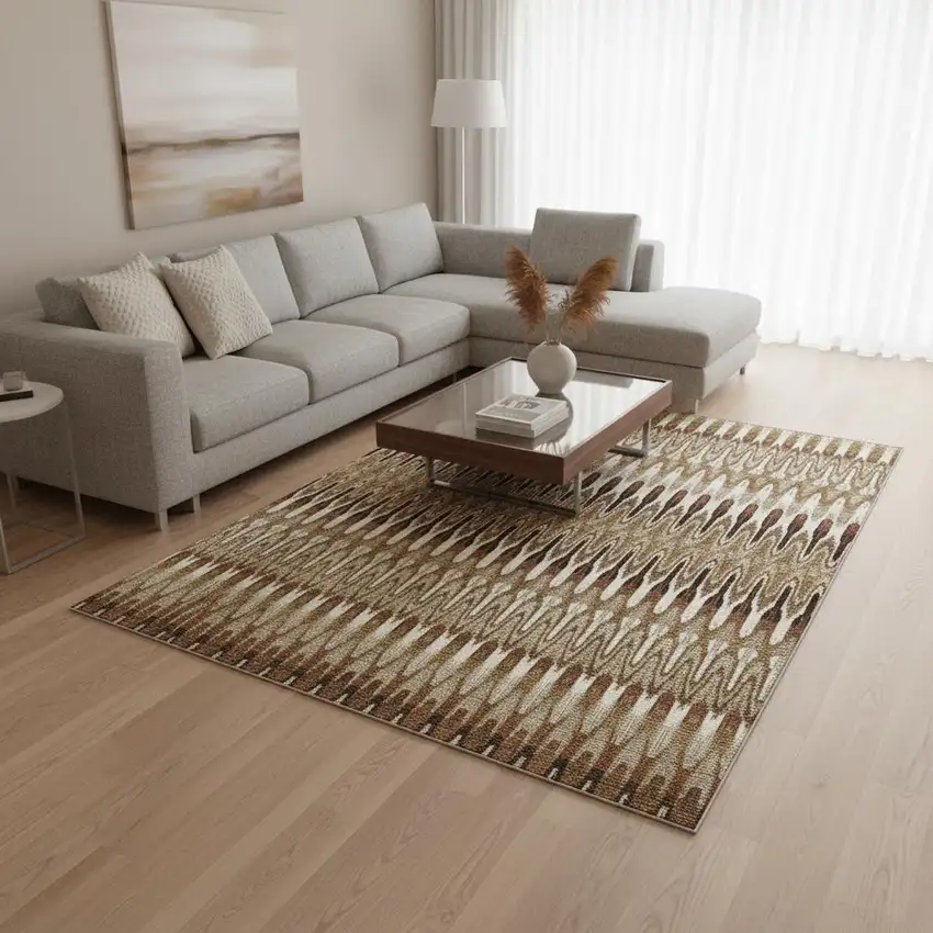 Terra Cotta Ivory And Beige Southwestern Washable Area Rug With UV Protection Photo 2