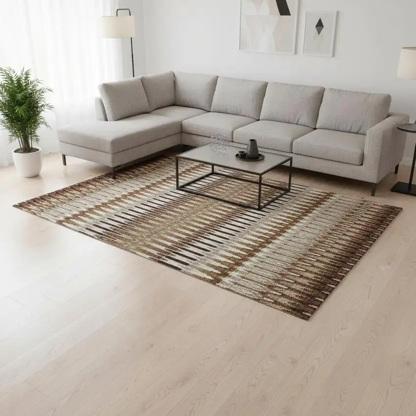 Terra Cotta Ivory And Beige Southwestern Washable Area Rug With UV Protection Photo 2