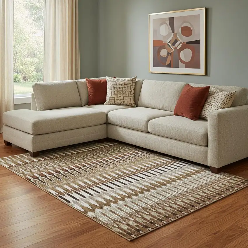 Terra Cotta Ivory And Beige Southwestern Washable Area Rug With UV Protection Photo 1