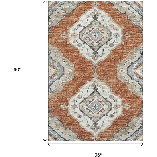 Terra Cotta Ivory And Blue Tribal Washable Area Rug With UV Protection Photo 3