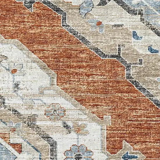 Terra Cotta Ivory And Blue Tribal Washable Area Rug With UV Protection Photo 4