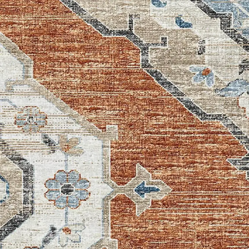 Terra Cotta Ivory And Blue Tribal Washable Area Rug With UV Protection Photo 4