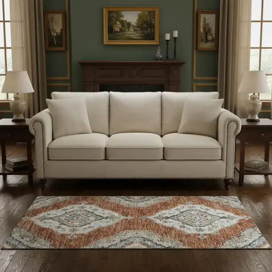 Terra Cotta Ivory And Blue Tribal Washable Area Rug With UV Protection Photo 1