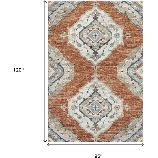 Terra Cotta Ivory And Blue Tribal Washable Area Rug With UV Protection Photo 2