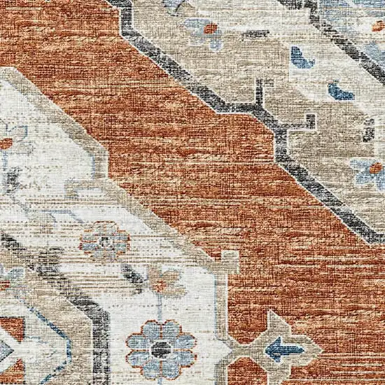 Terra Cotta Ivory And Blue Tribal Washable Area Rug With UV Protection Photo 4