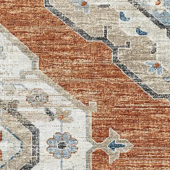 Terra Cotta Ivory And Blue Tribal Washable Area Rug With UV Protection Photo 4