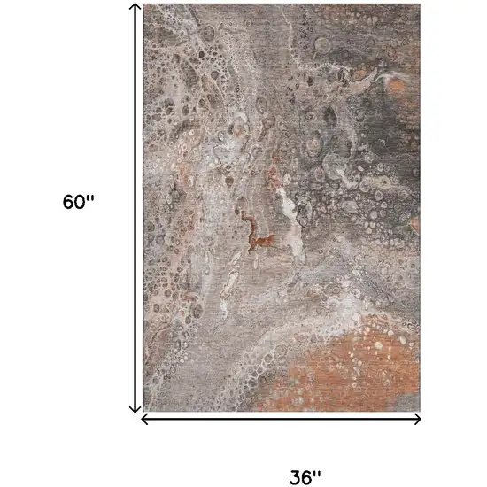 Terra Cotta Ivory And Gray Abstract Washable Area Rug With UV Protection Photo 3