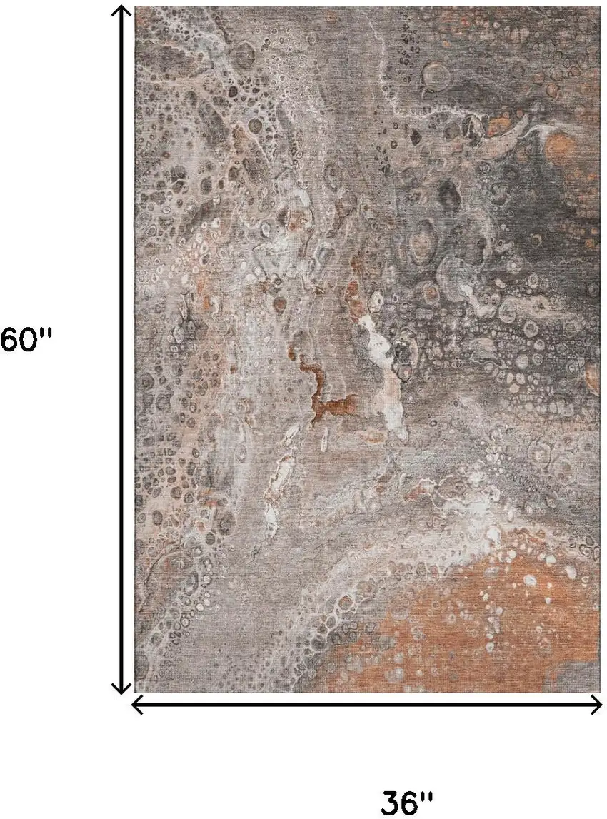 Terra Cotta Ivory And Gray Abstract Washable Area Rug With UV Protection Photo 3