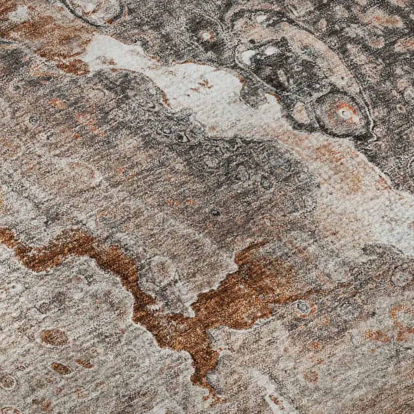 Terra Cotta Ivory And Gray Abstract Washable Area Rug With UV Protection Photo 4