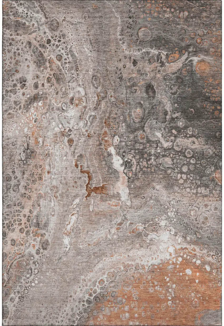 Terra Cotta Ivory And Gray Abstract Washable Area Rug With UV Protection Photo 2