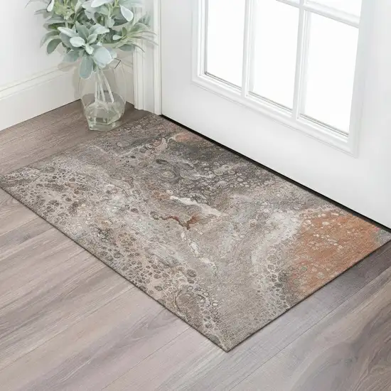 Terra Cotta Ivory And Gray Abstract Washable Area Rug With UV Protection Photo 1