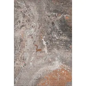 Photo of Terra Cotta Ivory And Gray Abstract Washable Area Rug With UV Protection