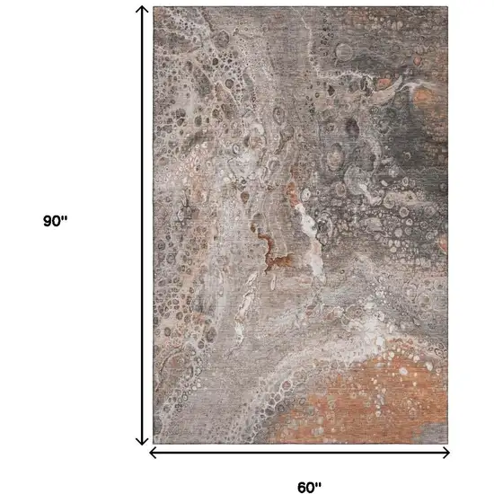 Terra Cotta Ivory And Gray Abstract Washable Area Rug With UV Protection Photo 6