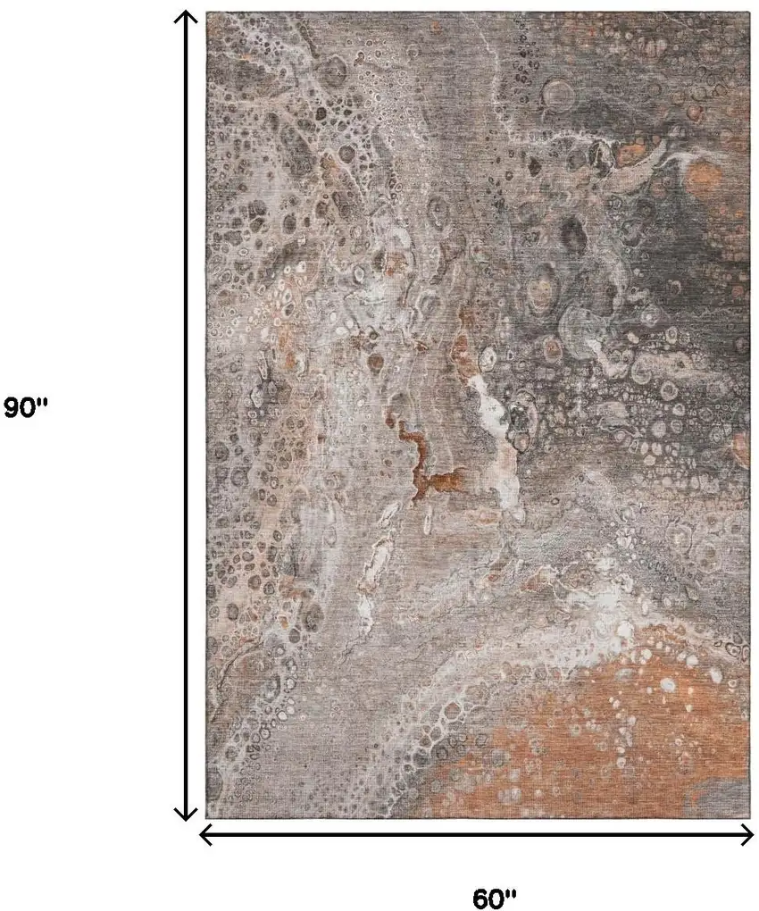 Terra Cotta Ivory And Gray Abstract Washable Area Rug With UV Protection Photo 6