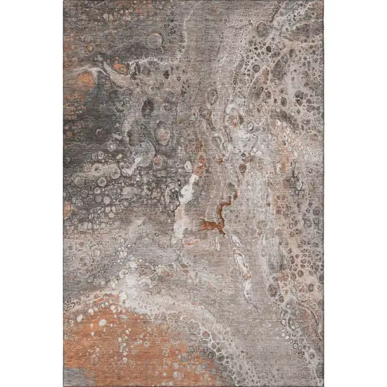 Terra Cotta Ivory And Gray Abstract Washable Area Rug With UV Protection Photo 4