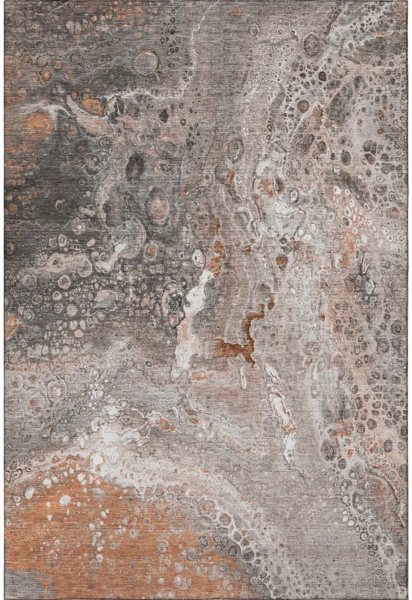 Terra Cotta Ivory And Gray Abstract Washable Area Rug With UV Protection Photo 4