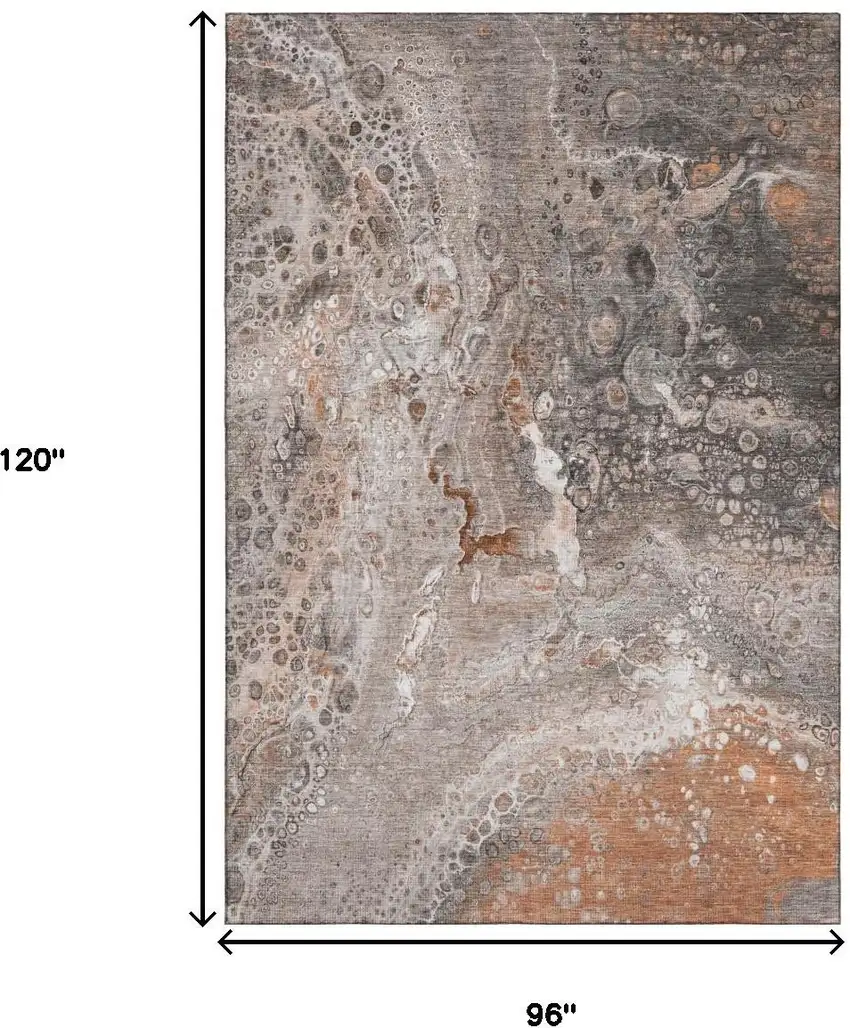 Terra Cotta Ivory And Gray Abstract Washable Area Rug With UV Protection Photo 7