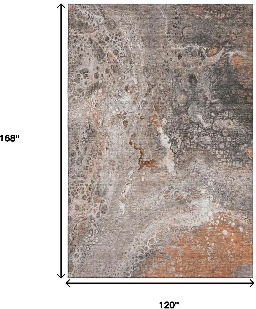 Terra Cotta Ivory And Gray Abstract Washable Area Rug With UV Protection Photo 7