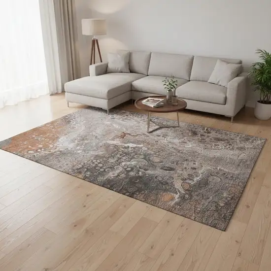 Terra Cotta Ivory And Gray Abstract Washable Area Rug With UV Protection Photo 2