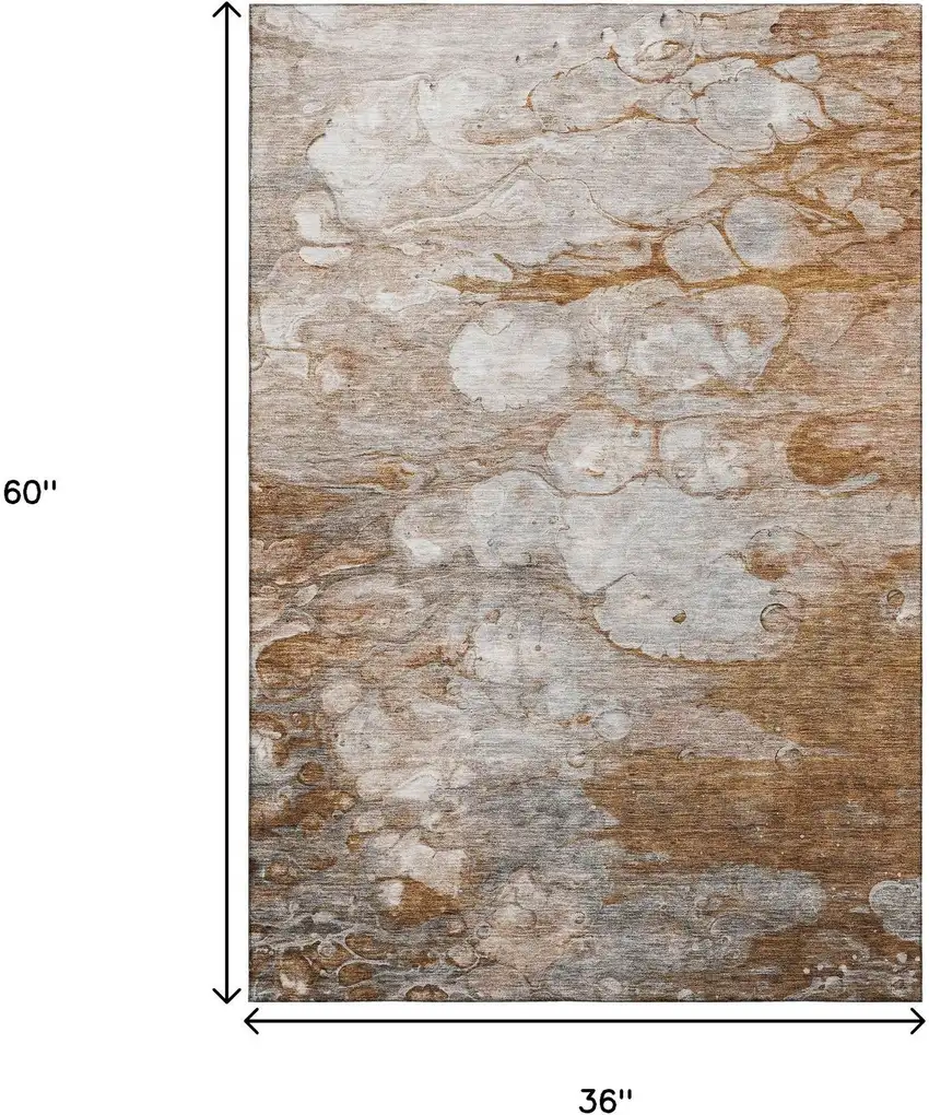 Terra Cotta Ivory And Gray Abstract Washable Area Rug With UV Protection Photo 6