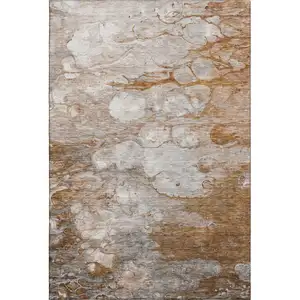 Photo of Terra Cotta Ivory And Gray Abstract Washable Area Rug With UV Protection