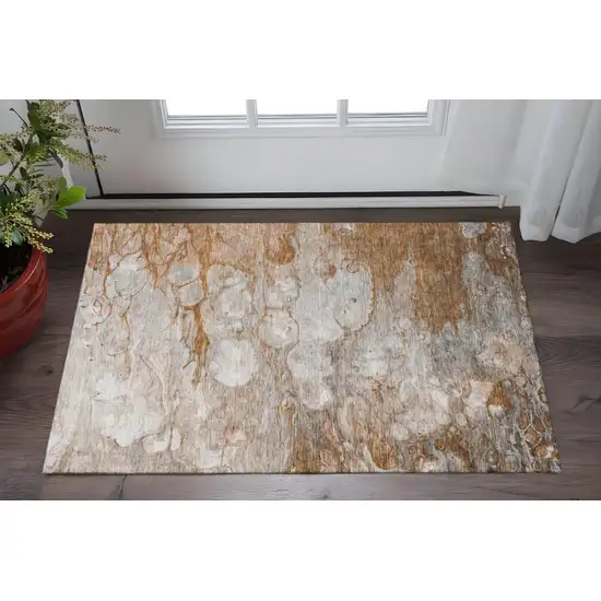 Terra Cotta Ivory And Gray Abstract Washable Area Rug With UV Protection Photo 2